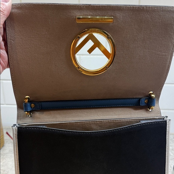 Authentic Fendi Kan I F Logo Shoulder Bag – Blue/Black/White – Gold Hardware - Picture 7 of 16